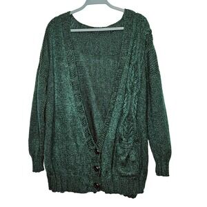 Handmade Green‎ Fisherman Chunky Cable Knit Wool MohairCoastal Cardigan Sweater